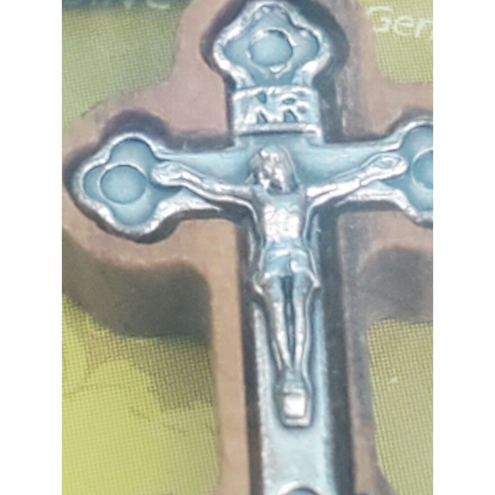 Land Genuine Olive Wood Crucifix Pendant Necklace Metal Corpus Black Cord